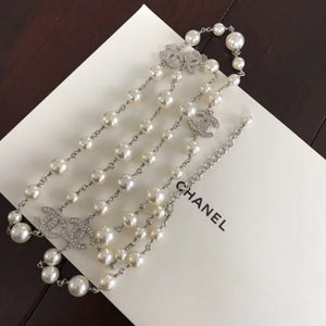 Chanel經典5C雙面帶鉆珍珠毛衣鏈